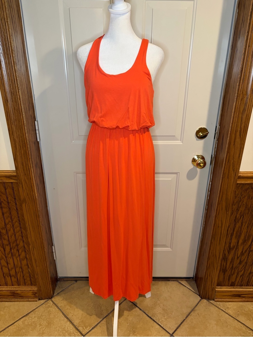 Lush Neon Coral Maxi Dress | Sleeveless Racerback | Elastic Waist | S